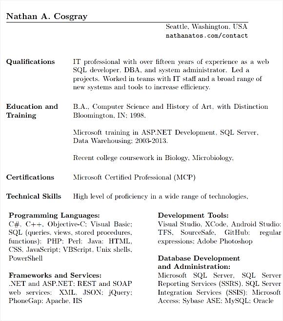 Title resume and access and database administrator