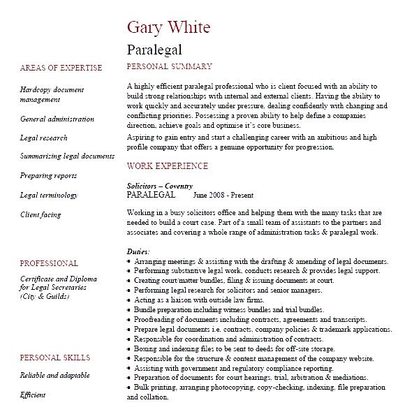 Paralegal resume summary examples