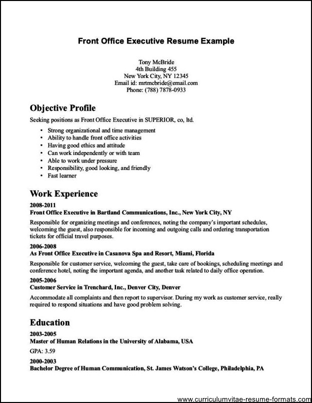 resume front office manager hotels