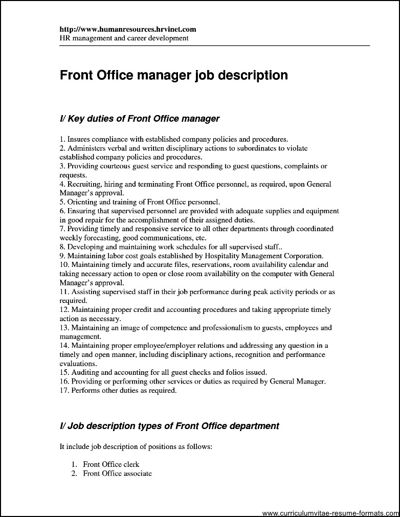 Front desk executive resume