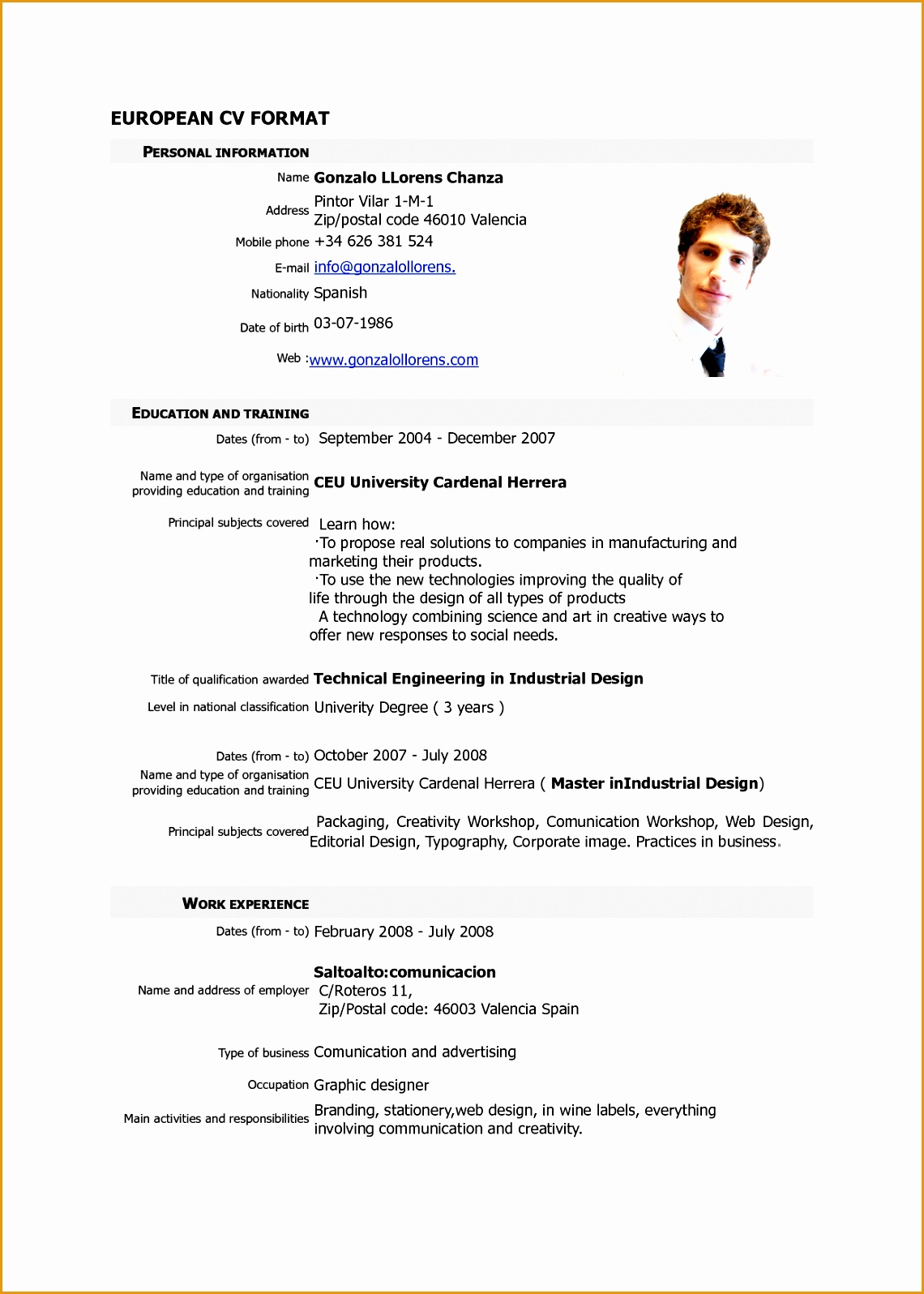 resume cv format download