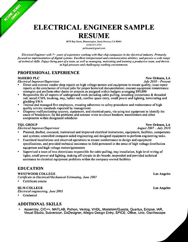 resume for electrical objective