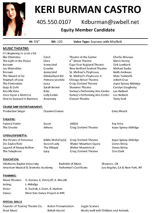 musical theatre resume examples