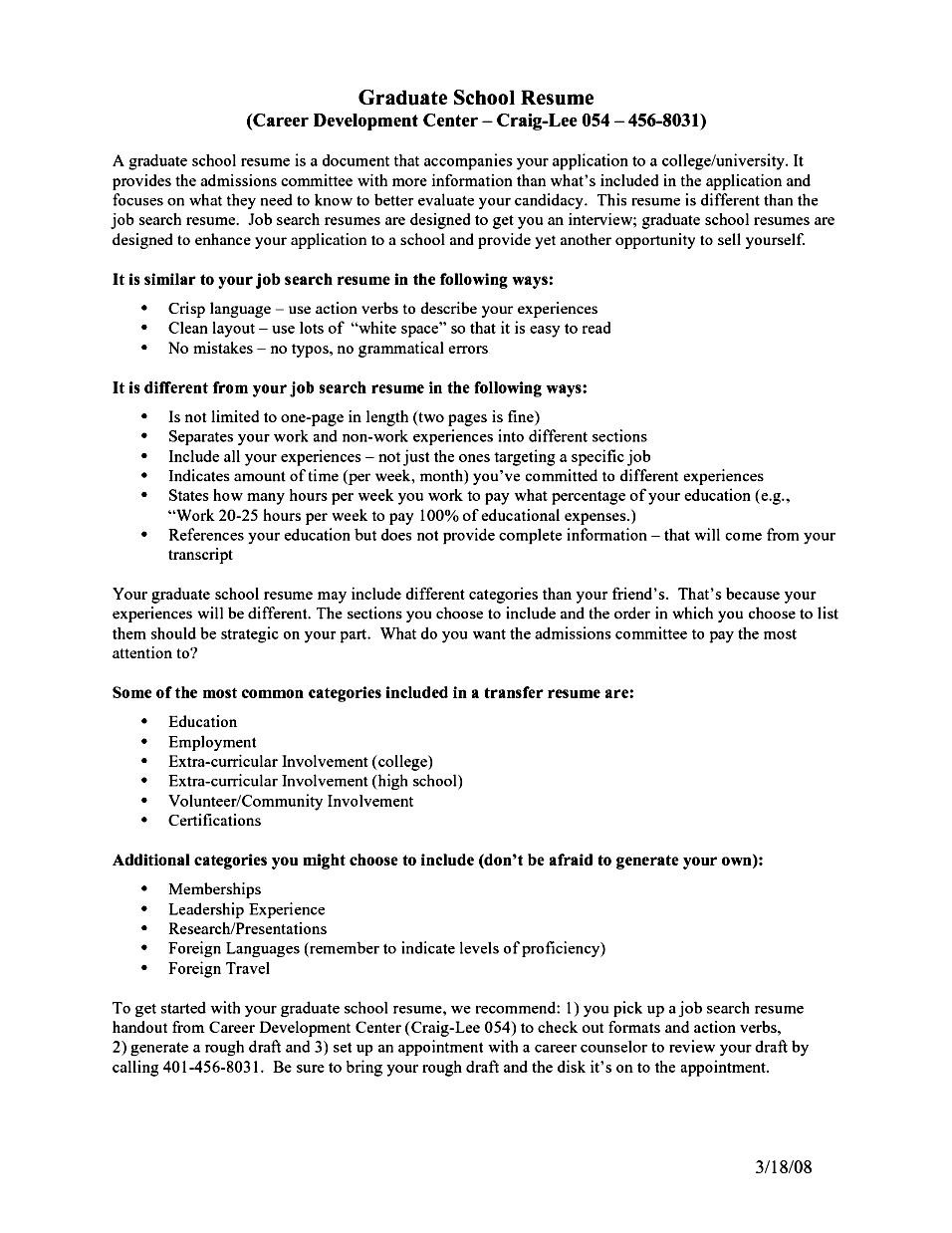 academic resume for graduate school  free samples