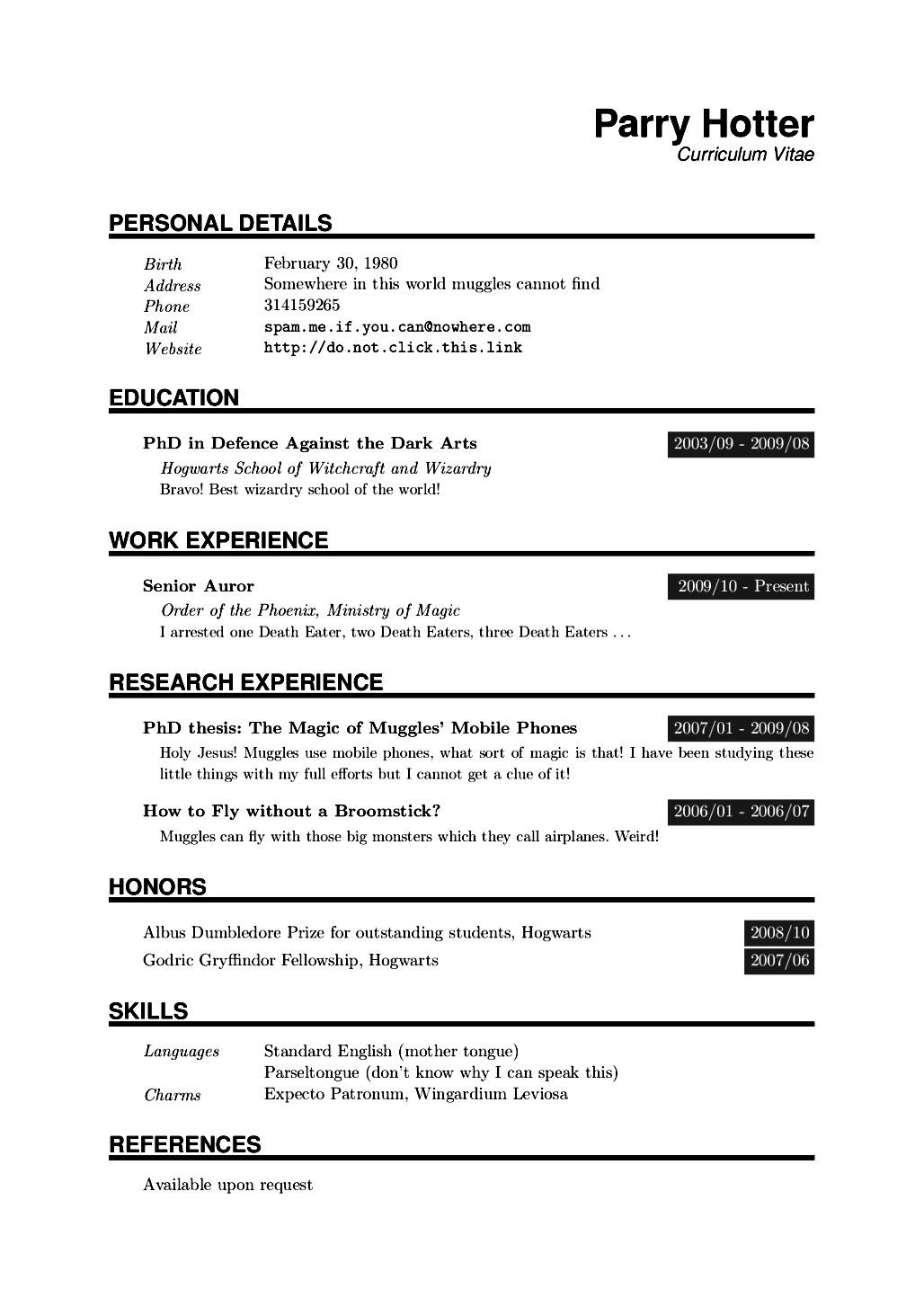 academic resume latex