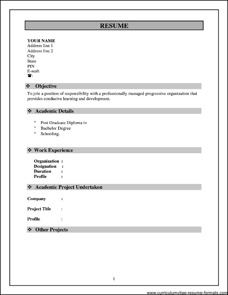 fresher resume format download in ms word for b.com