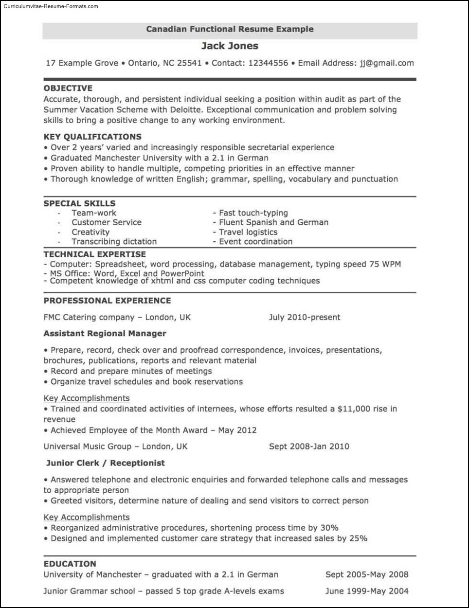 resume format for canadian employers