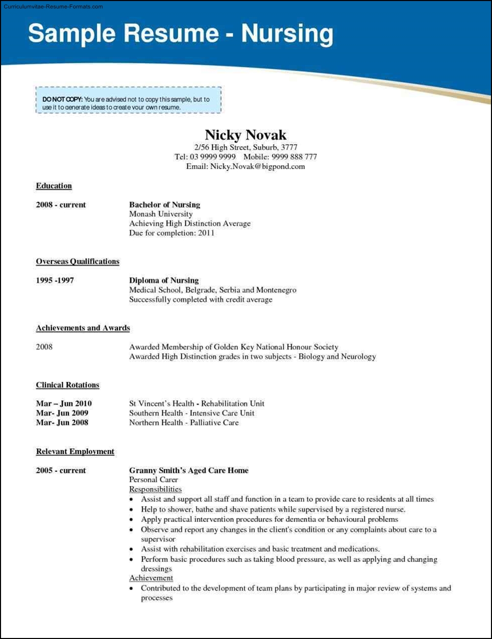 sample resume for nursing students applicants