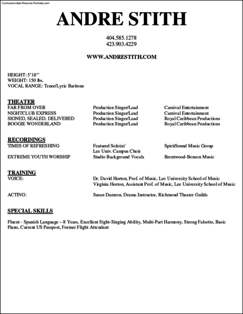 performing arts resume template