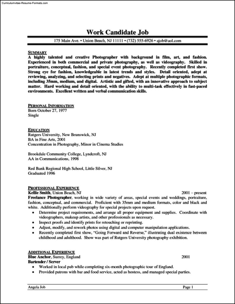 Curriculum vitae photographer picture