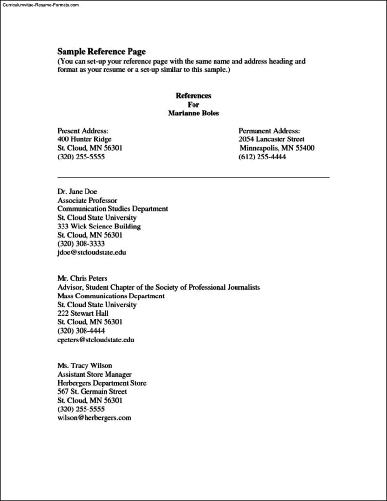 Reference Templates For Resumes