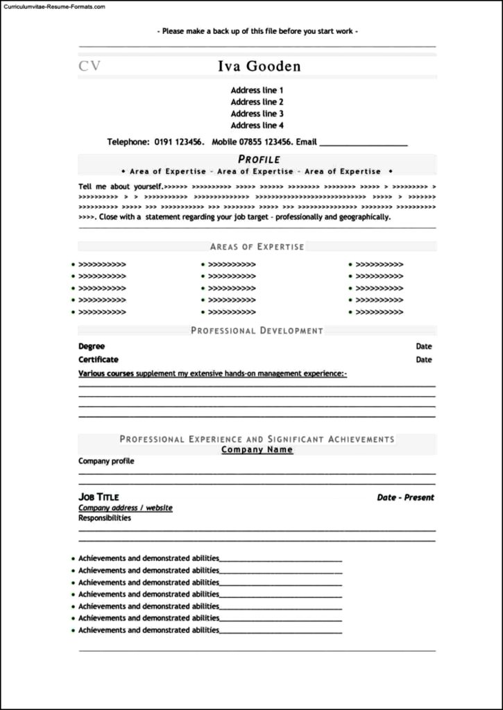 Resume Format Template Free Download