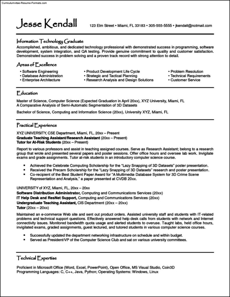 Resume Template For A Student