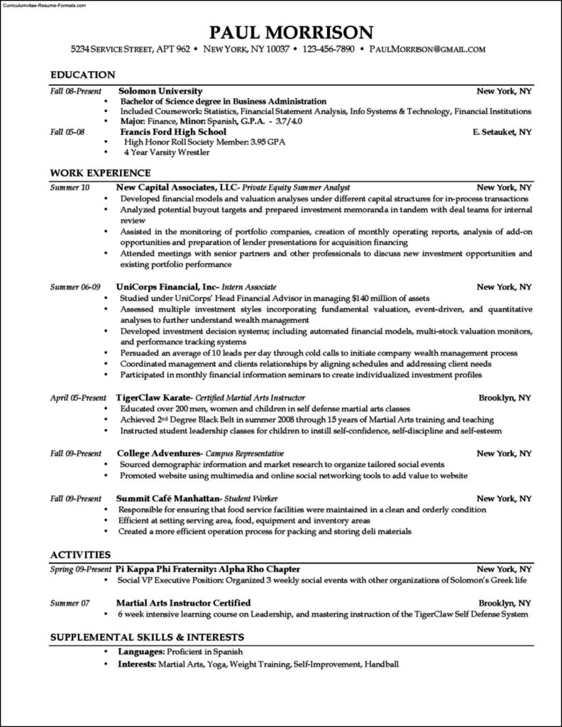Resume Template For College