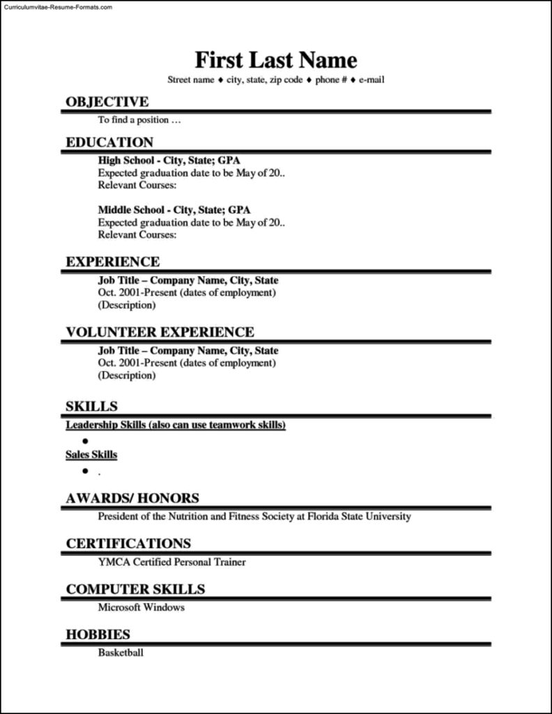 resume format for 1st job