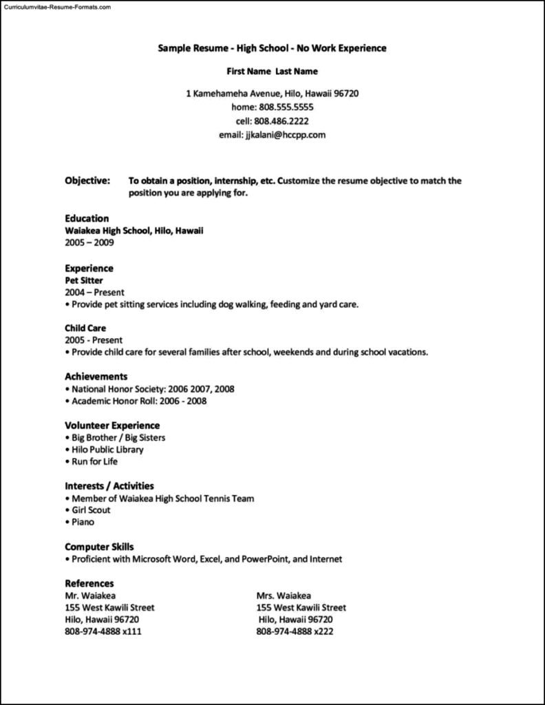 Resume Template For No Experience