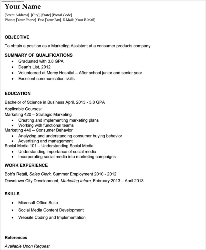 Resume Template For Recent College Graduate