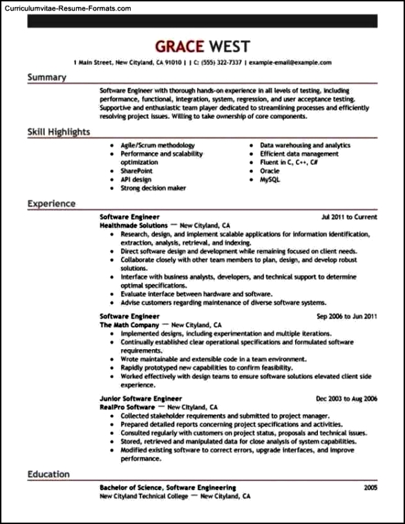 Resume Template For Software Engineer