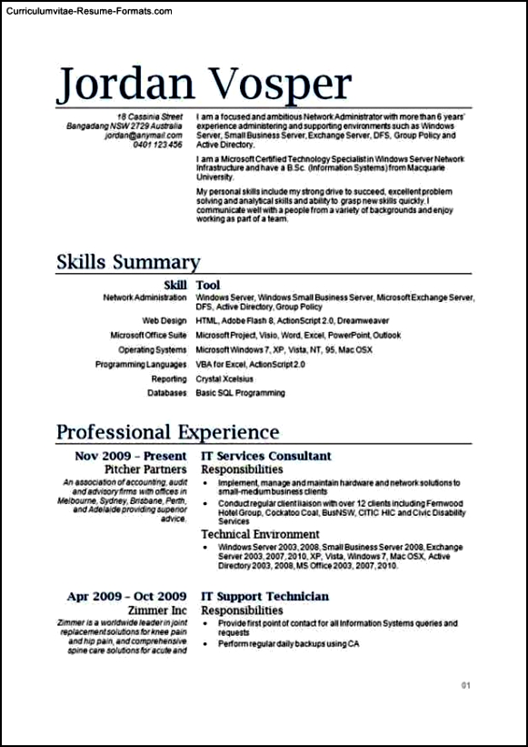 Resume Template It