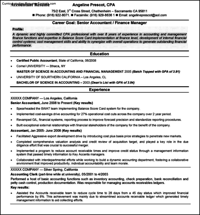 Resume Templates Accounting