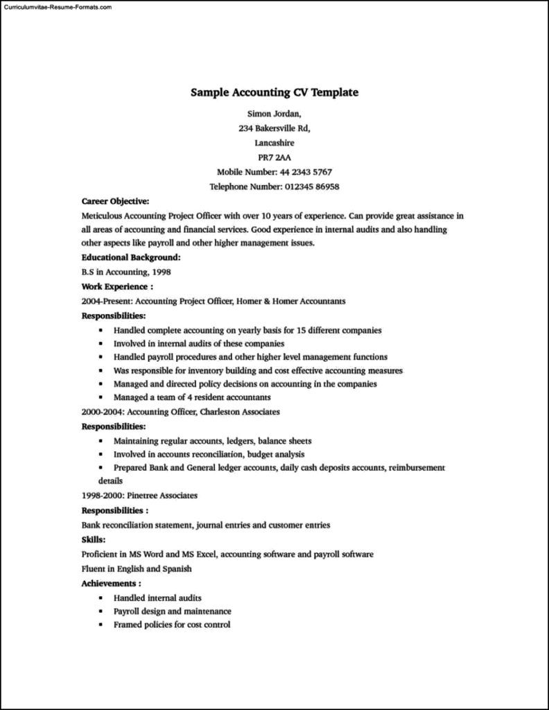 Resume Templates For Accounting