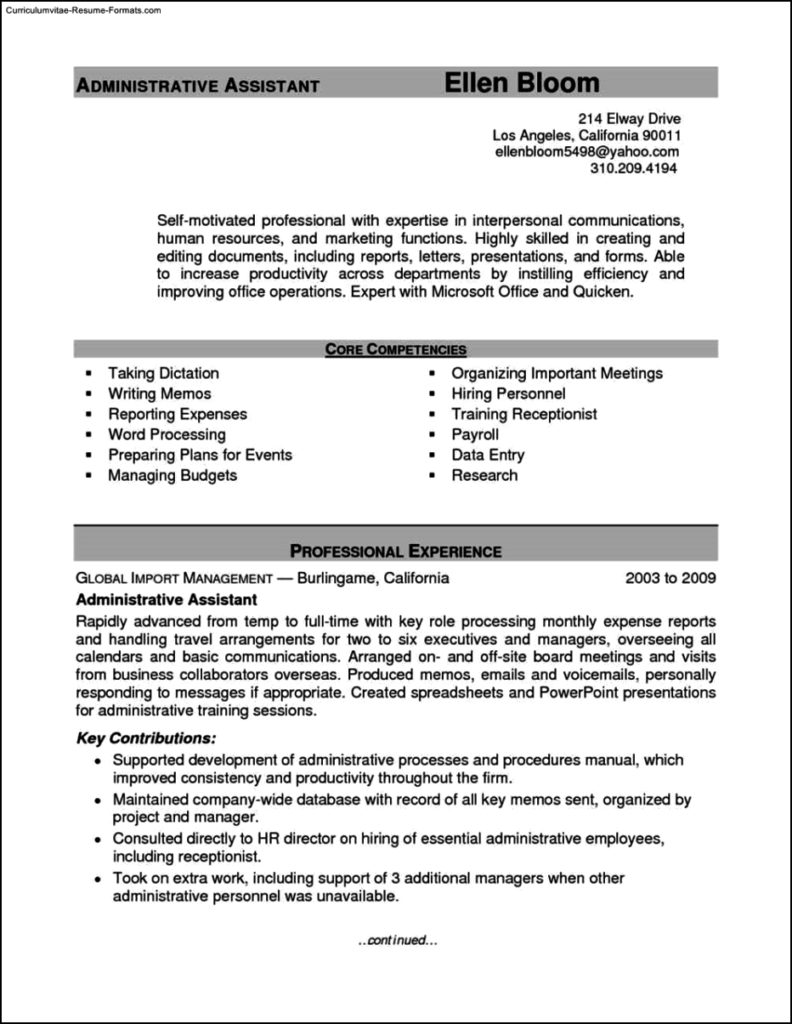 Resume Templates For Executive Assistant