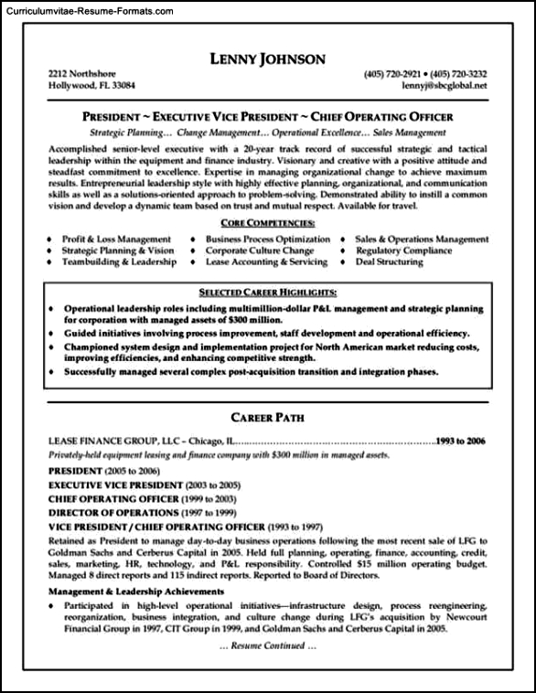 Resume Templates For Executives