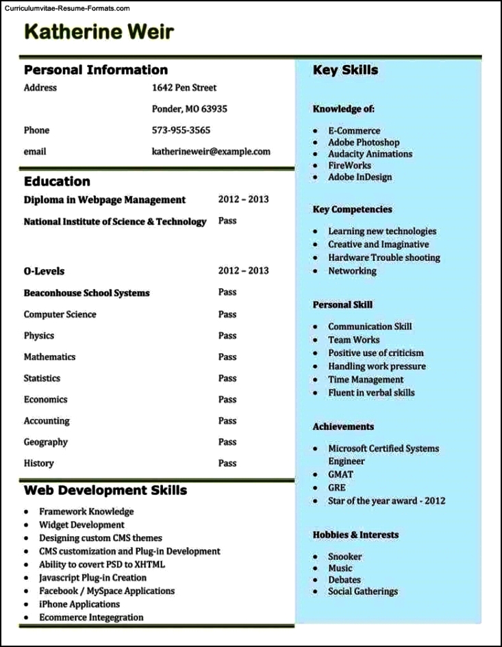 Resume Templates For Freshers