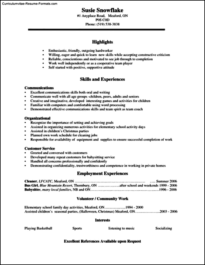 Resume Templates For Highschool Students