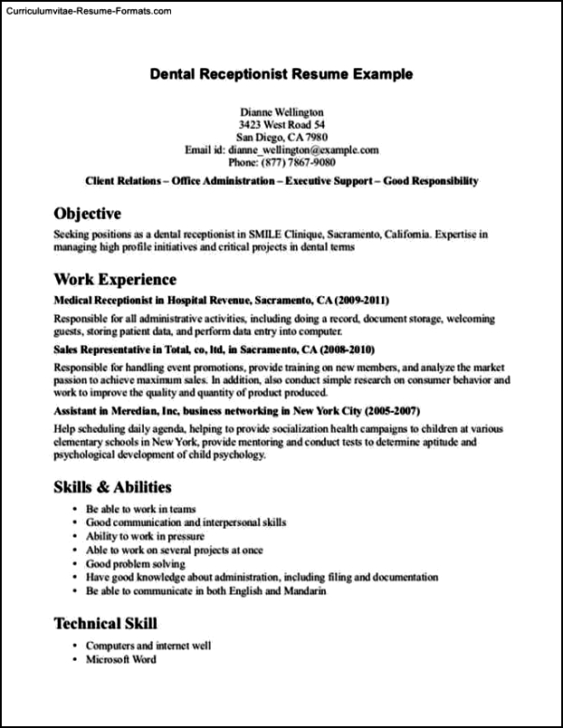 Resume Templates For Receptionist