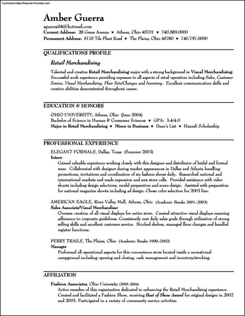 Resume Templates For Retail Sales Associate
