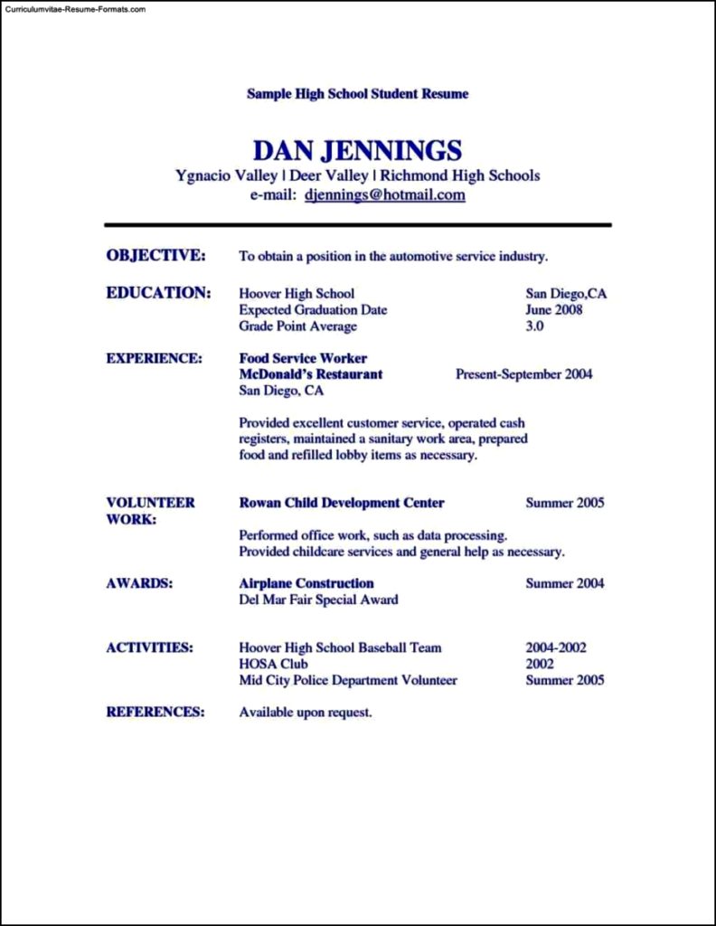 Resume Templates For School Students