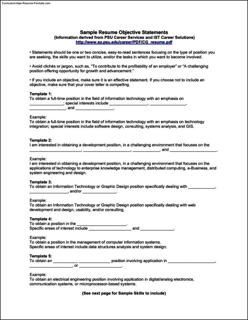 Resume Templates Objective