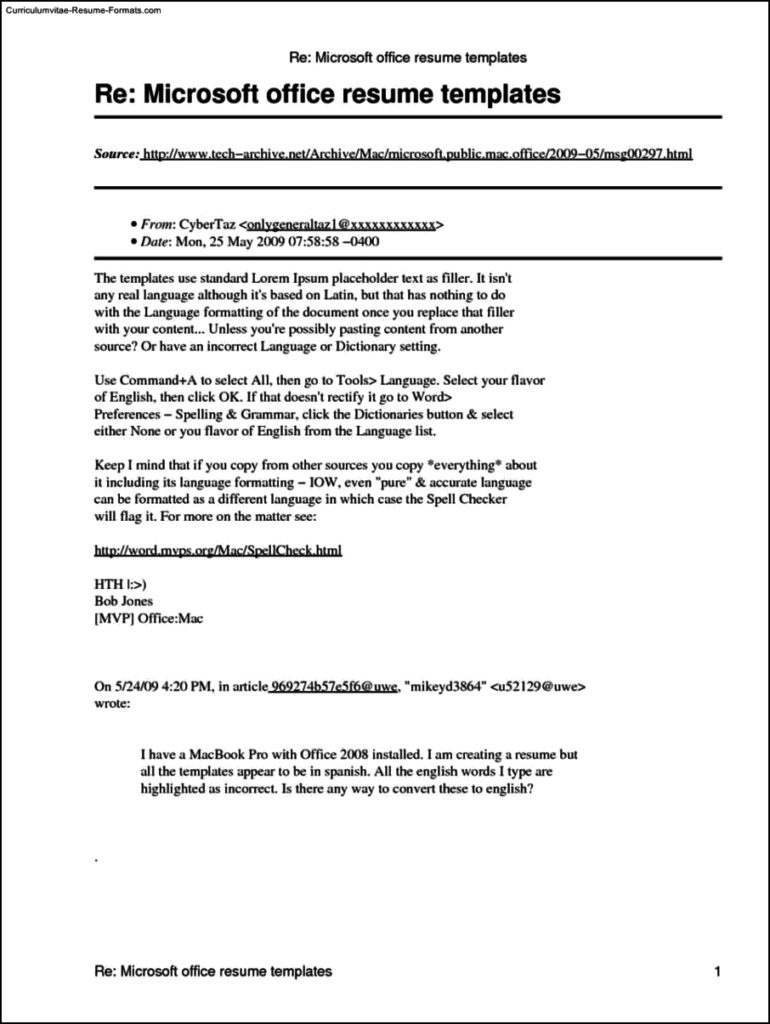 Resume Templates Office