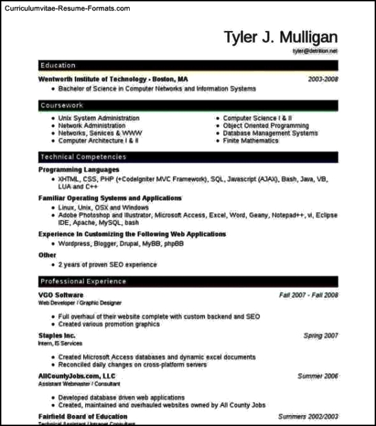 Resume Templates Word Format