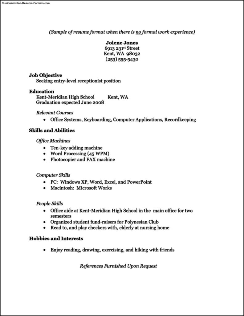 Resume With No Work Experience Template