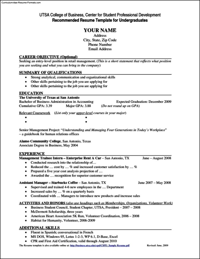 Sample College Resume Template
