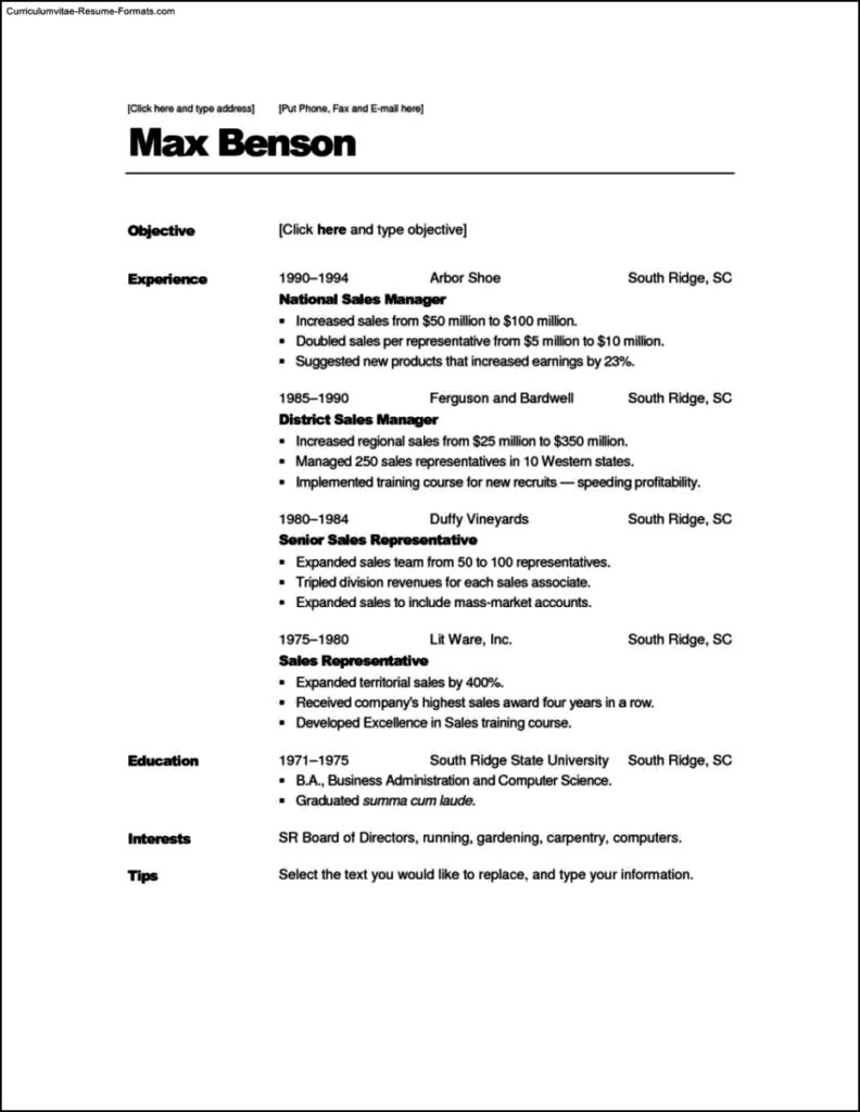 Sample Professional Resume Templates