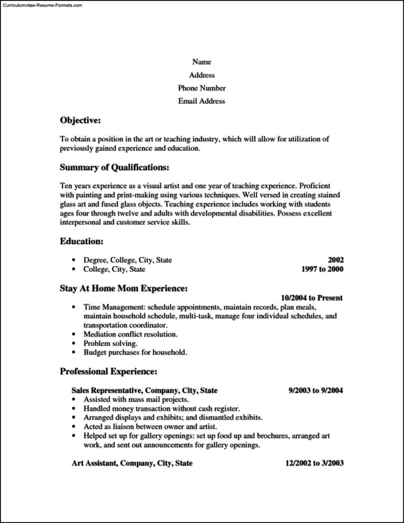 Stay At Home Mom Resume Template