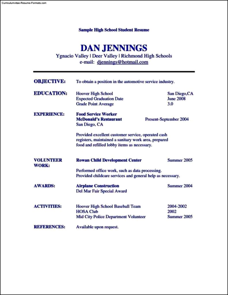 Student Activity Resume Template