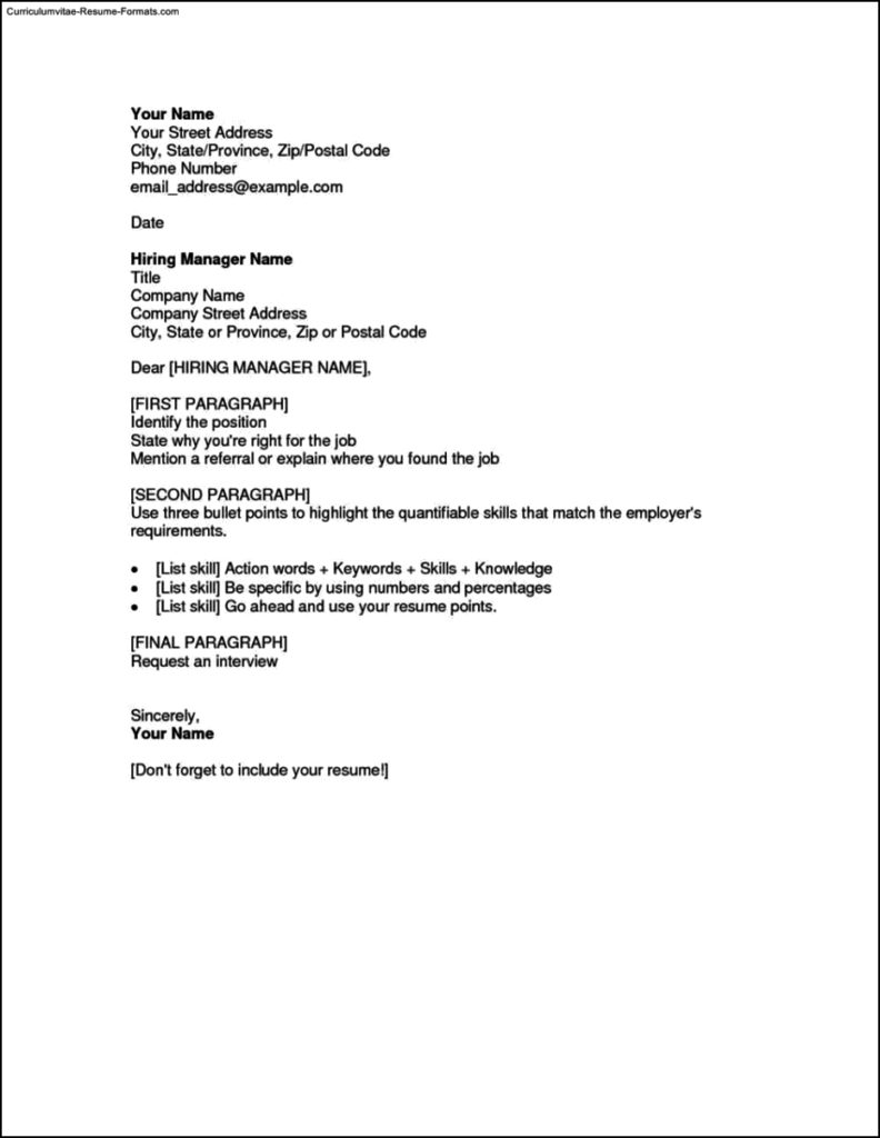 Template For Cover Letter For Resume Free