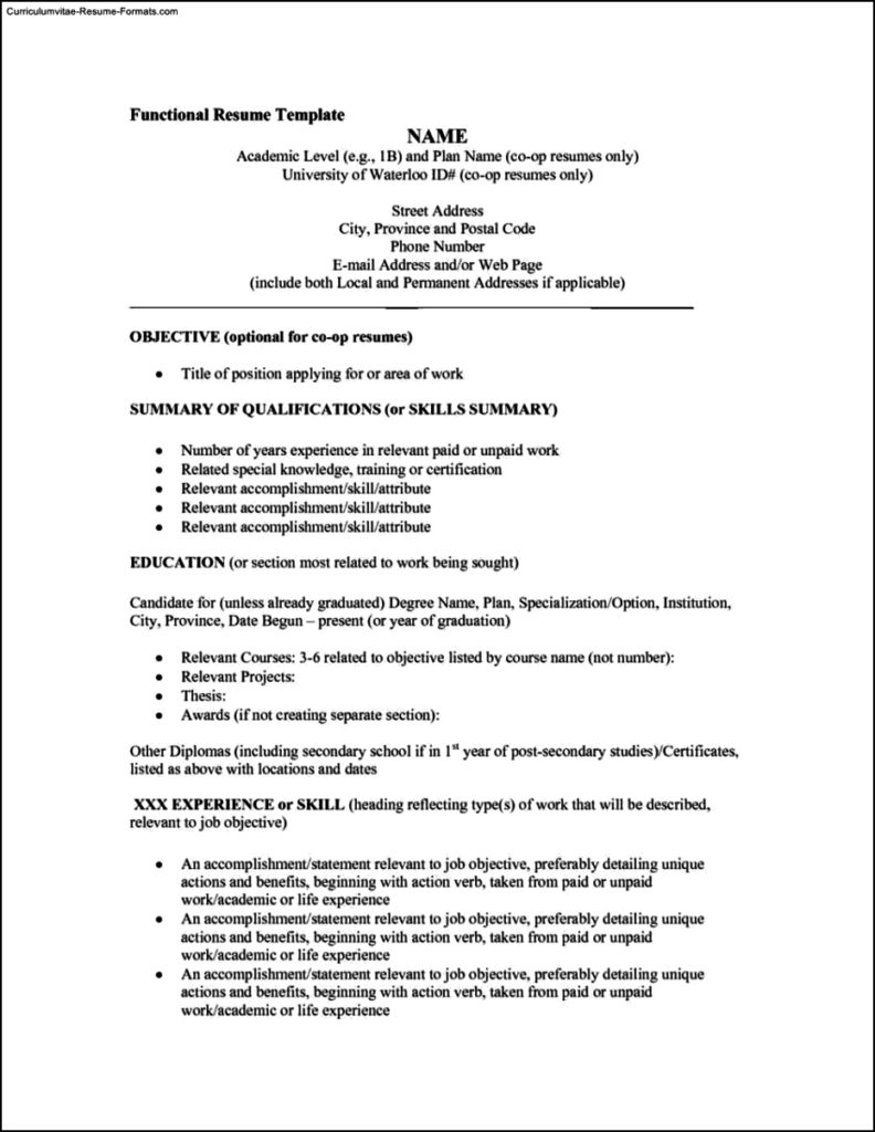 Template For Functional Resume