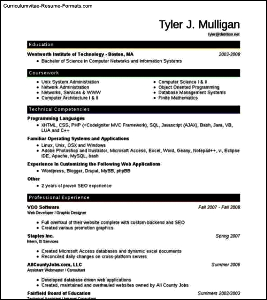 Template Of A Resume