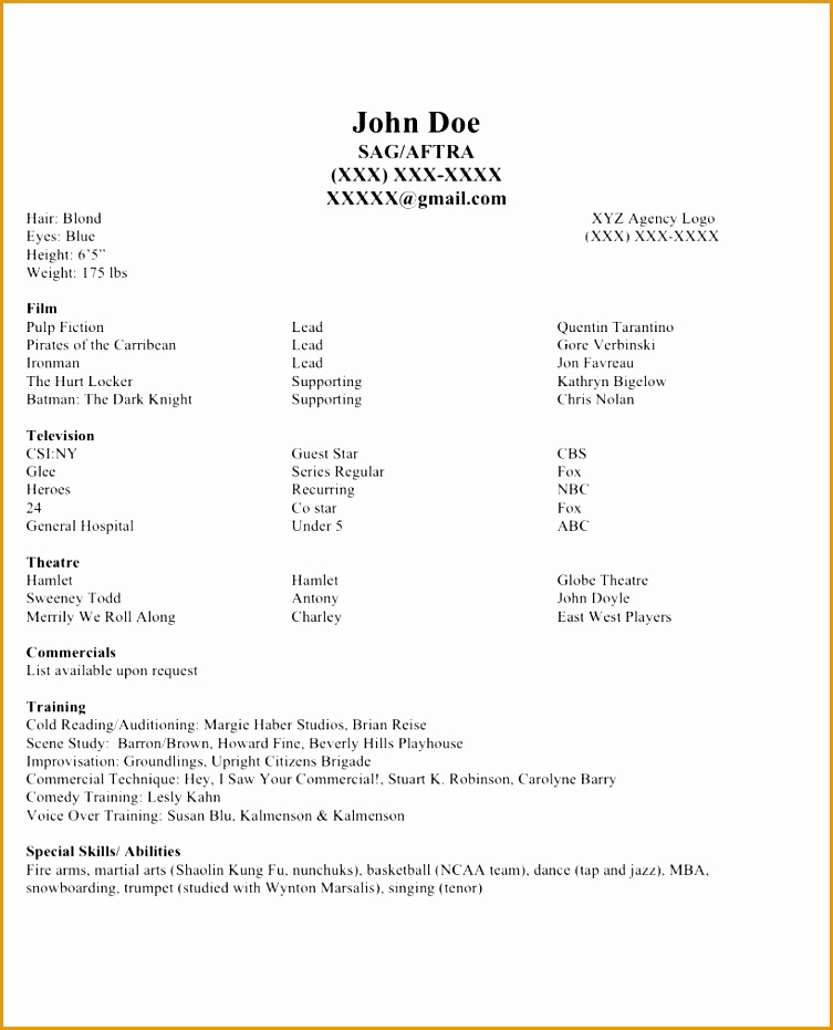 Acting Resume No Experience Template o acting931753