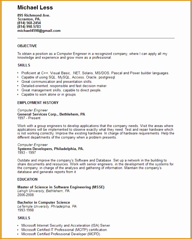 puter engineer resume example