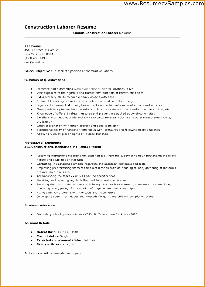 construction work resume resume application general labor resume Sample Construction Worker Resume