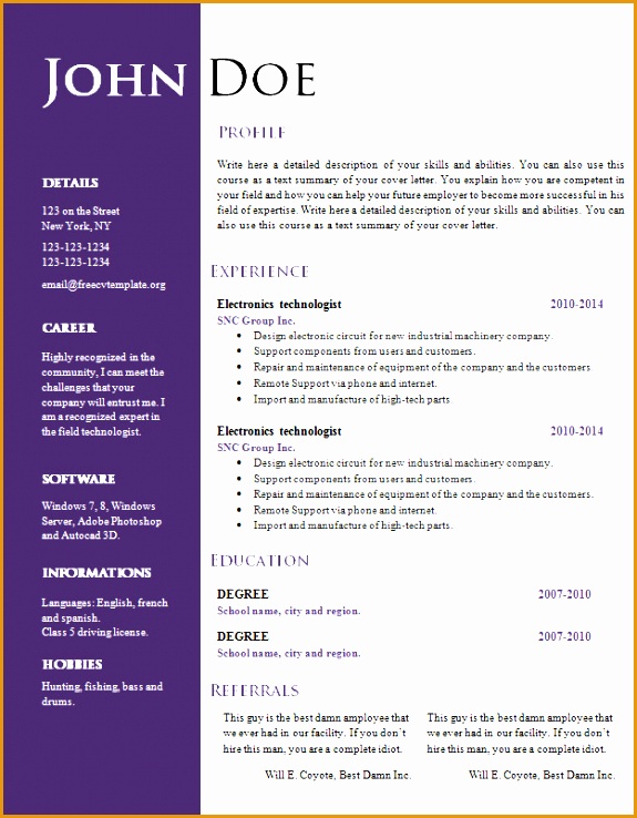 Free creative resume cv template 547 to 553 – Free CV Template cv resume word template 550