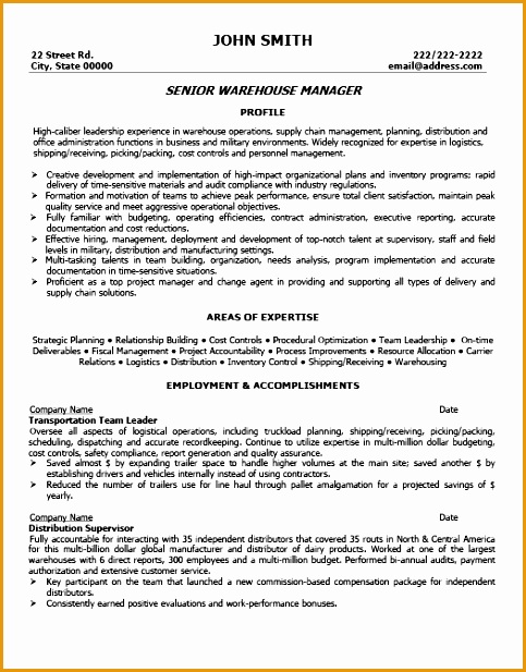 warehouse manager resume examples617483