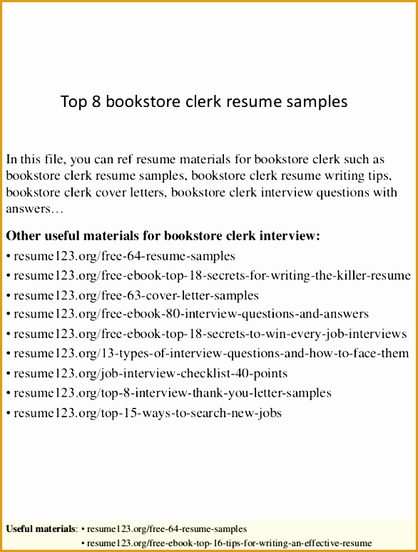 top 8 bookstore clerk resume samples774586