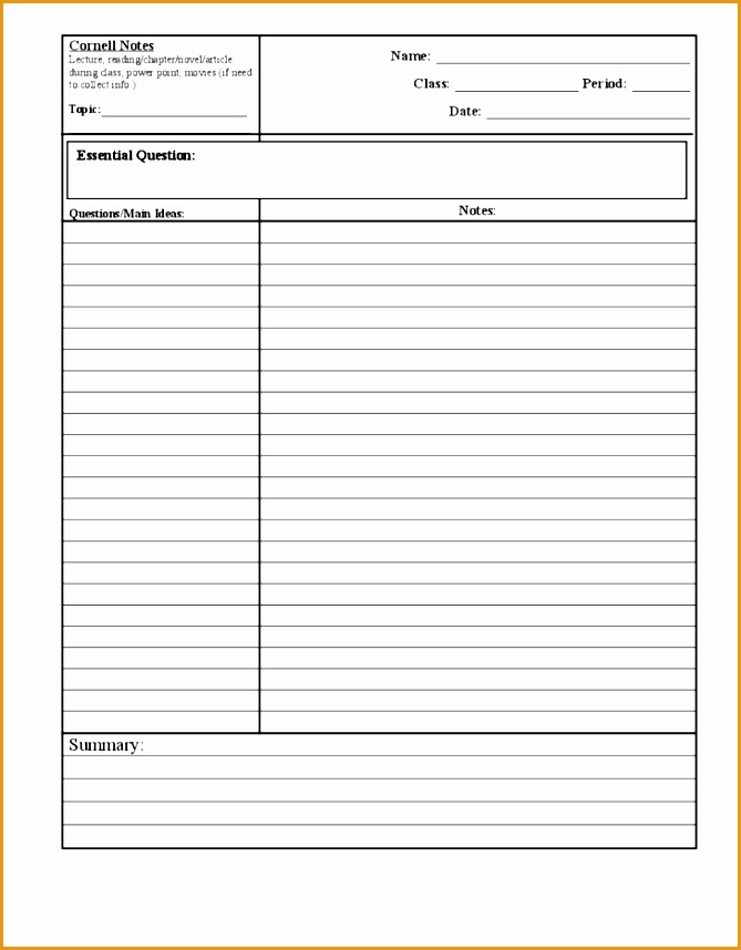 free standard cornell notes template858669